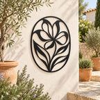 Wanddekoration aus schwarzem Metall mit Blumenmotiv, moderne botanische Wandkunst