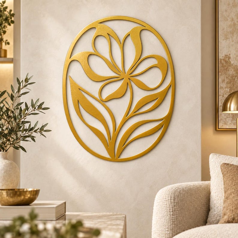 Wanddekoration aus schwarzem Metall mit Blumenmotiv, moderne botanische Wandkunst